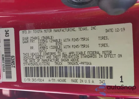 2020 Toyota Tacoma Sr z USA, uszkodzony, nr VIN 5TFAX5GN3LX173392